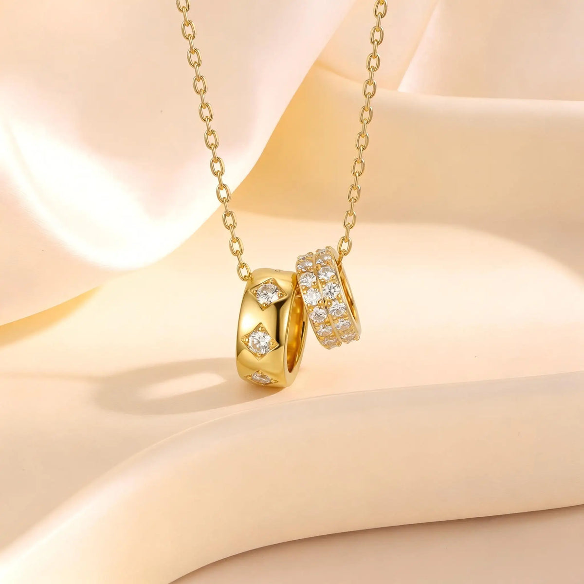 Meaeguet Double Circle Zircon Necklace – Gold Stainless Steel Pendant Necklace SPOT