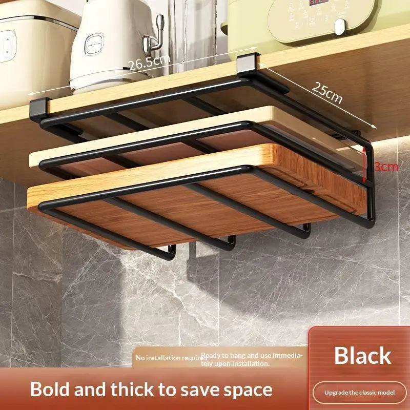 Under-Cabinet Stainless Steel Cutting Board Holder Rack Kitchen Organizer Rack SPOT Black