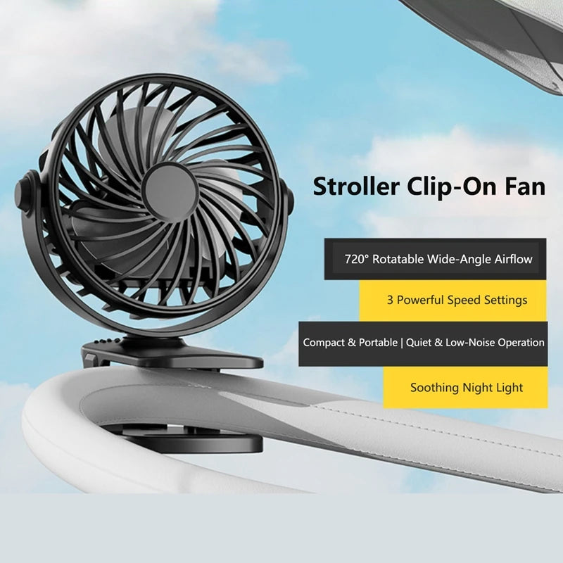 Mini Clip Fan 720° Rotation USB Rechargeable & Night Light Portable Clip Fan SPOT