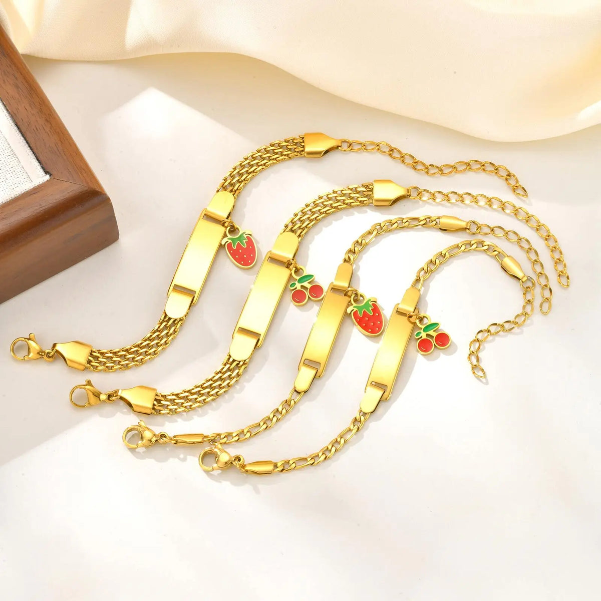 Personalized Children's Name Bracelet – Strawberry Cherry, Gold Personalized Kids Bracelet SPOT