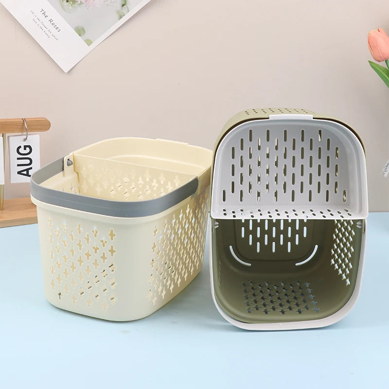Stackable Plastic Organizer Basket with Handles & Drainage Storage Organizer Basket SPOT