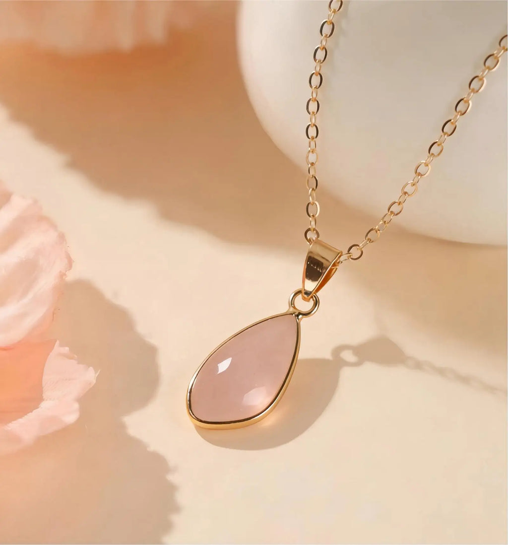 Meaeguet Pink Crystal Waterdrop Pendant Necklace | Stainless Steel Pendant Necklace SPOT