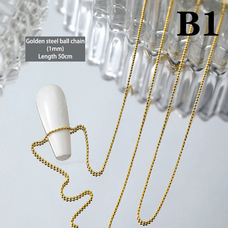 50CM Metal Ball Chain for Nail Art – Gold & Silver 3D Decor Nail Art Chain SPOT B1
