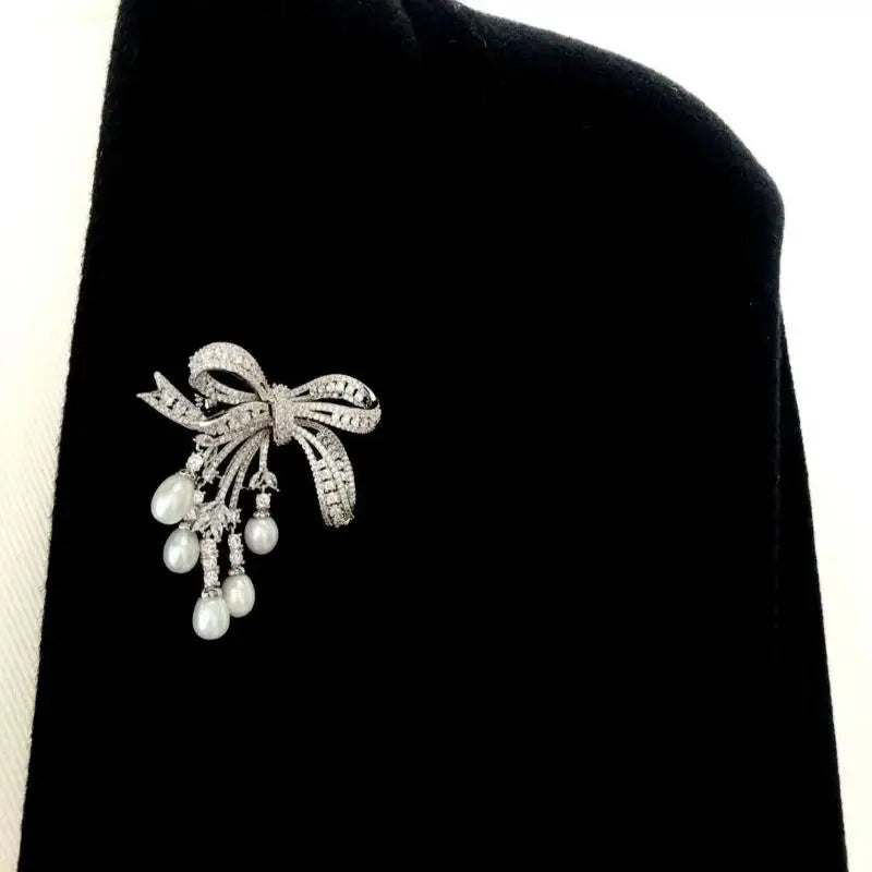 Zircon Pearl Bowknot Tassel Brooch Pin – Handmade Corsage Fashion Brooch Pin SPOT