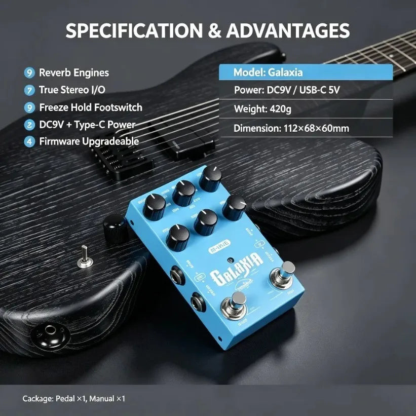 M-VAVE Galaxia Stereo Digital Reverb Pedal – 9 Algorithms Digital Reverb Pedal SPOT