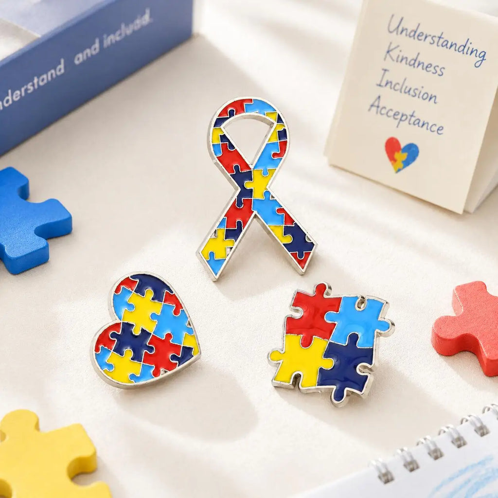 Colorful Jigsaw Puzzle Heart Enamel Brooch Pin | Awareness Gift Enamel Brooch Pin SPOT