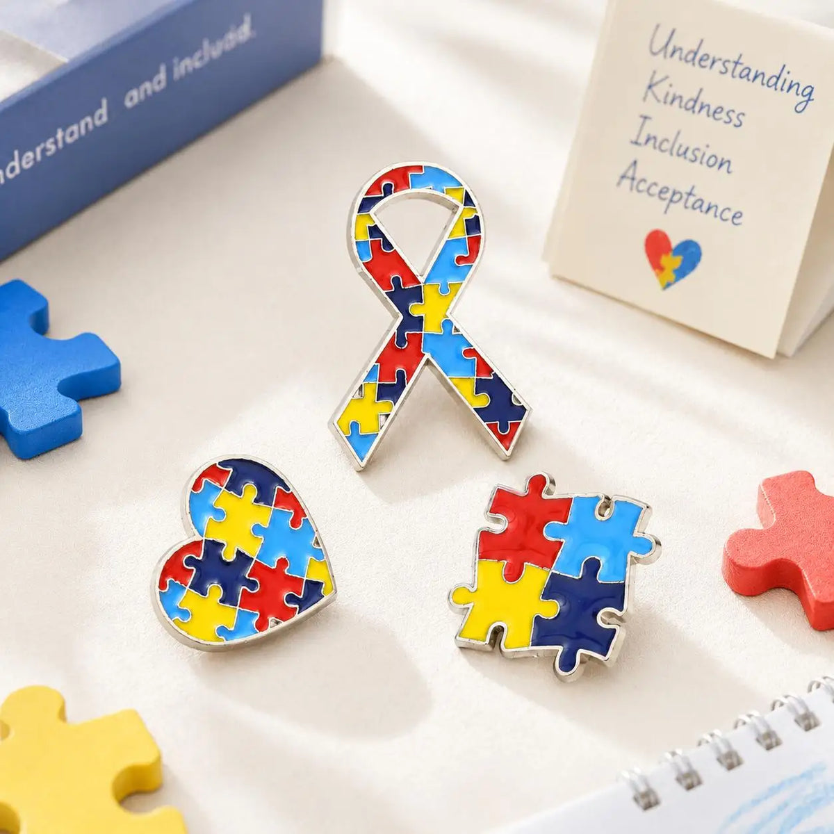 Colorful Jigsaw Puzzle Heart Enamel Brooch Pin | Awareness Gift Enamel Brooch Pin SPOT