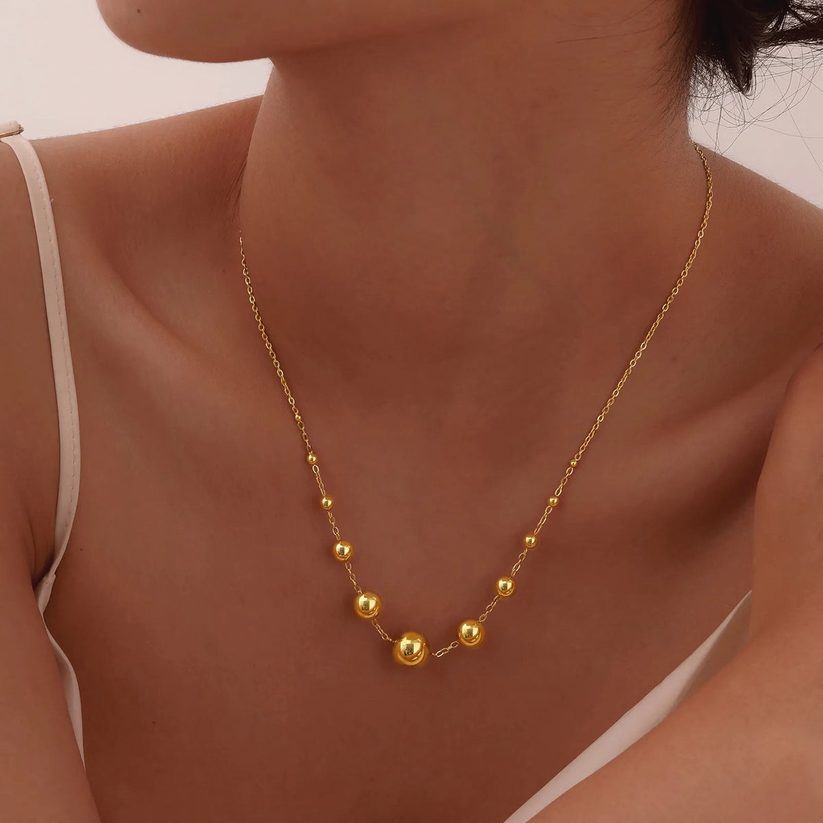 Meaeguet Bead Ball Choker Necklace – 316L Stainless Steel Gold Choker Necklace SPOT