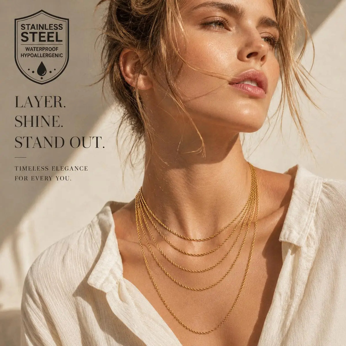 Gold Rope Chain Necklace – Tarnish-Free Stainless Steel Twisted Link Chain Necklace SPOT