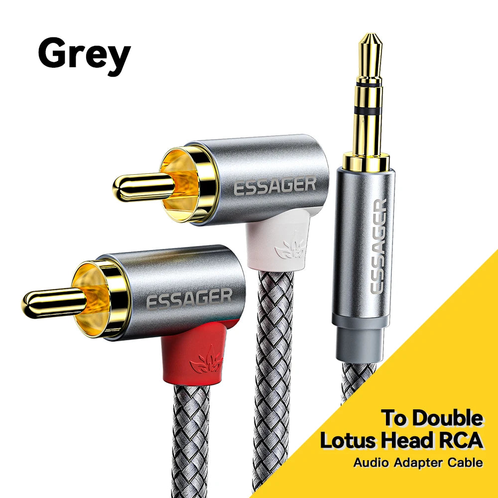 Essager 90° 3.5mm to 2RCA Splitter Audio Cable | 1–5M RCA Audio Cable SPOT Dark grey 1m China Mainland