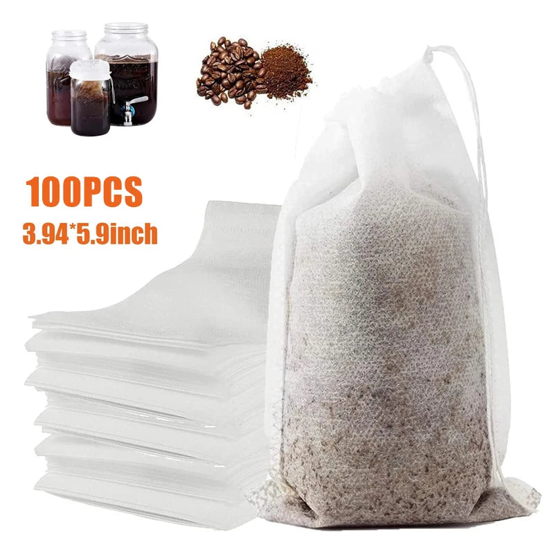 100-Pack Drawstring Tea Filter Bags – Biodegradable Non-Woven Tea Filter Bags SPOT