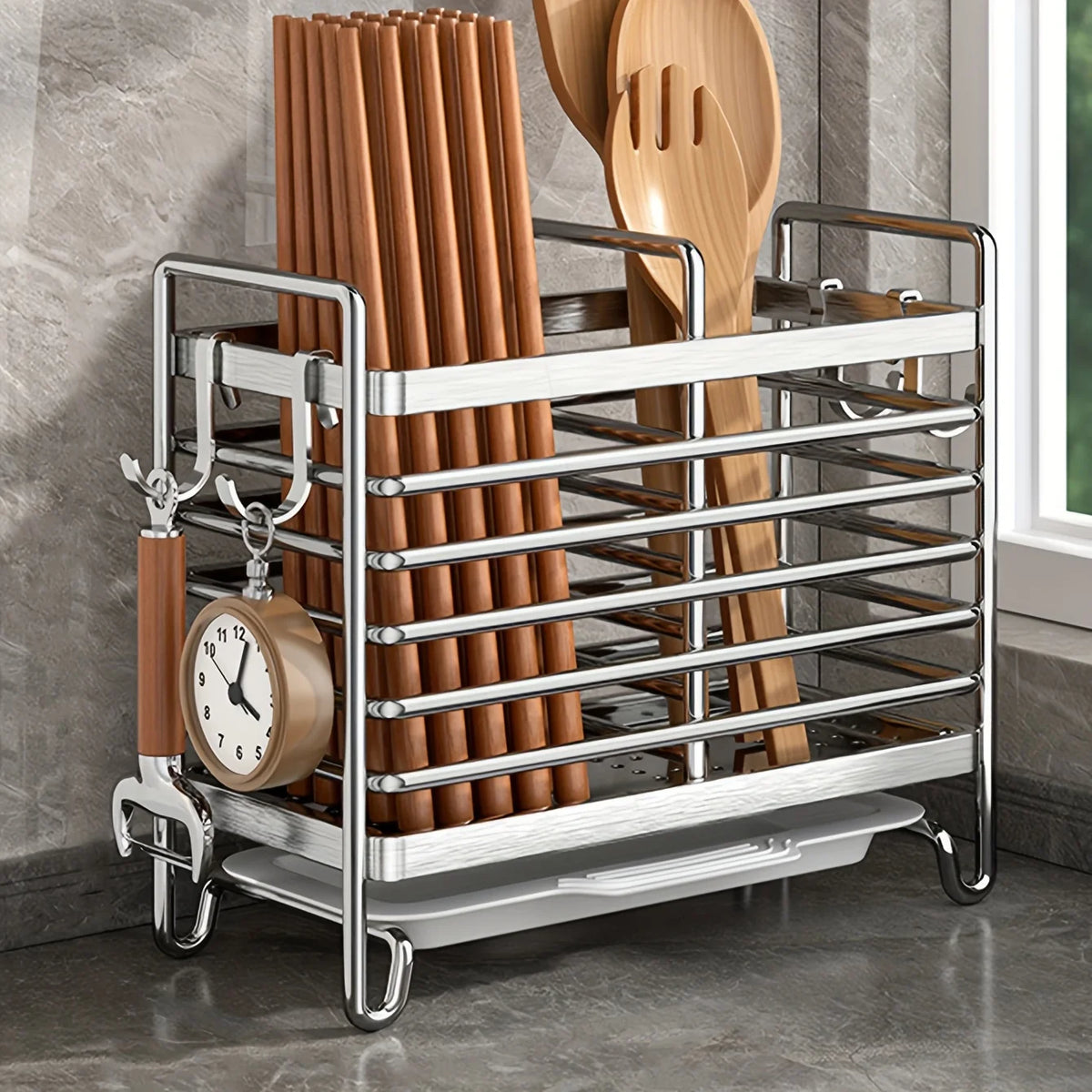 Wall-Mounted Utensil Holder – No-Drill Stainless Steel Utensil Holder Rack SPOT