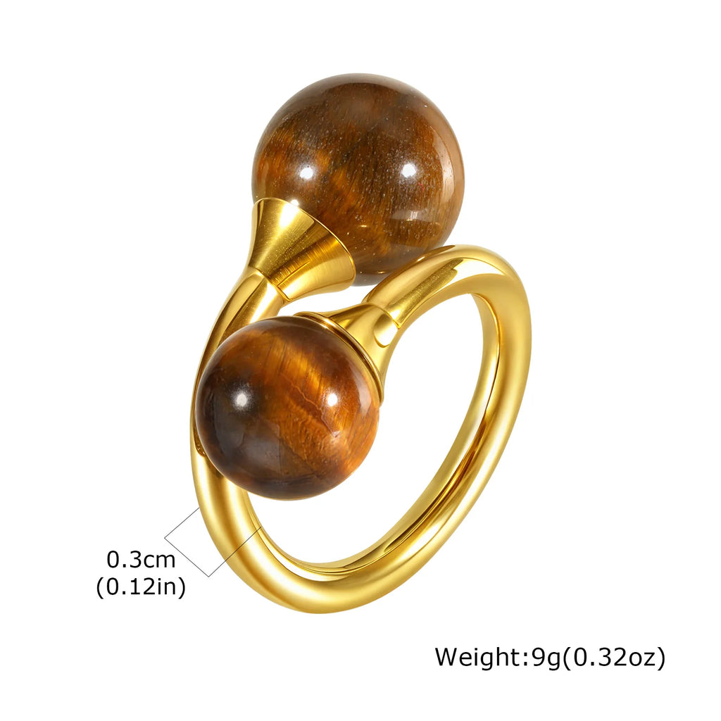 Tiger Eye Double Stone Adjustable Ring – 18K Gold Plated Fashion Ring SPOT