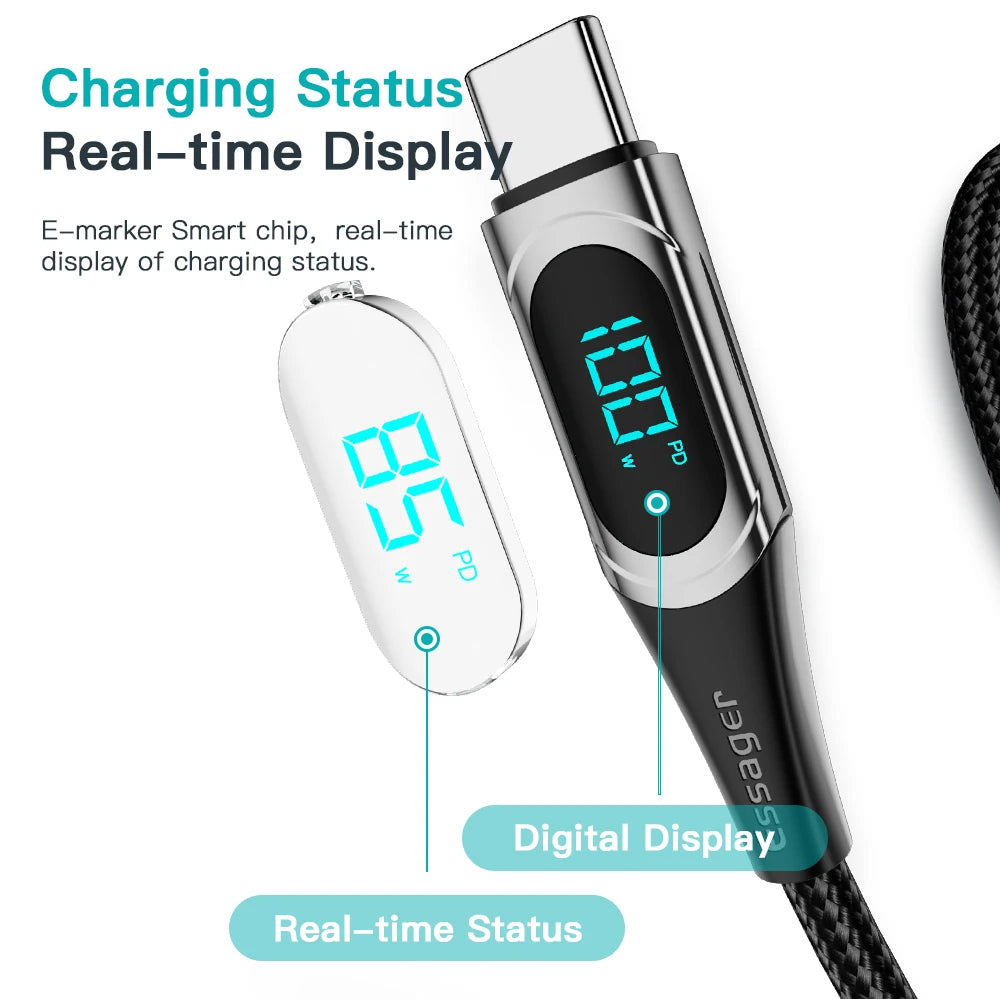 Essager 100W USB-C to USB-C Cable 2M – LED Fast Charging USB-C Charging Cable SPOT
