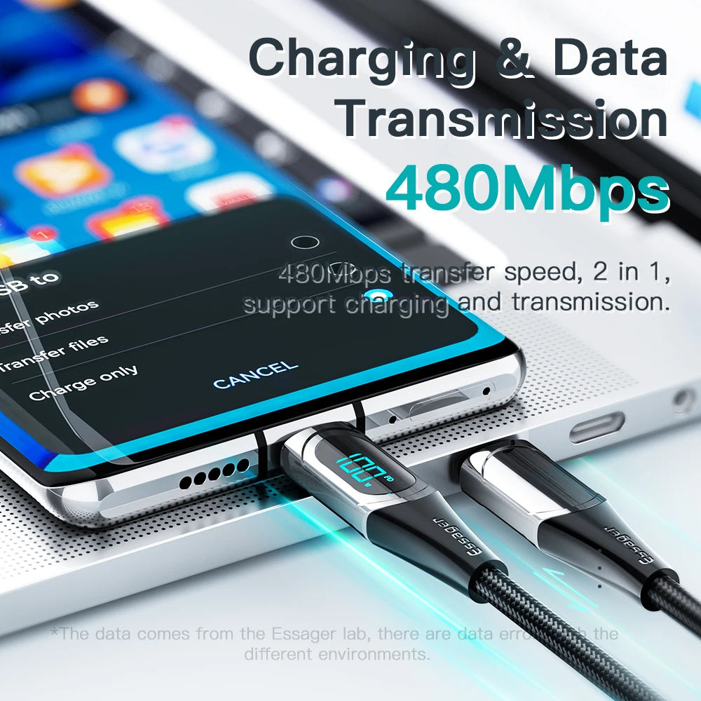 Essager 100W USB-C to USB-C Cable 2M – LED Fast Charging USB-C Charging Cable SPOT