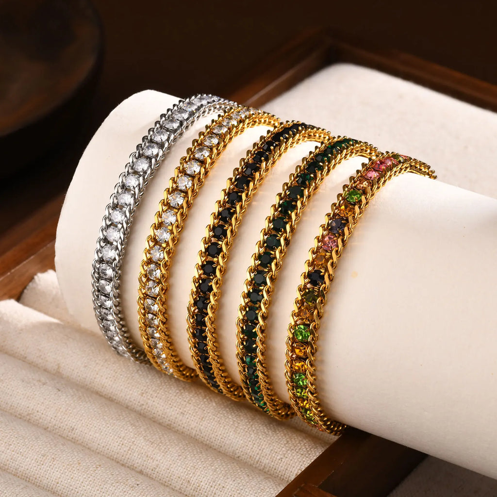 Iced Out Tennis Bracelet – 5A CZ Gold Stainless Steel Women Tennis Bracelet SPOT