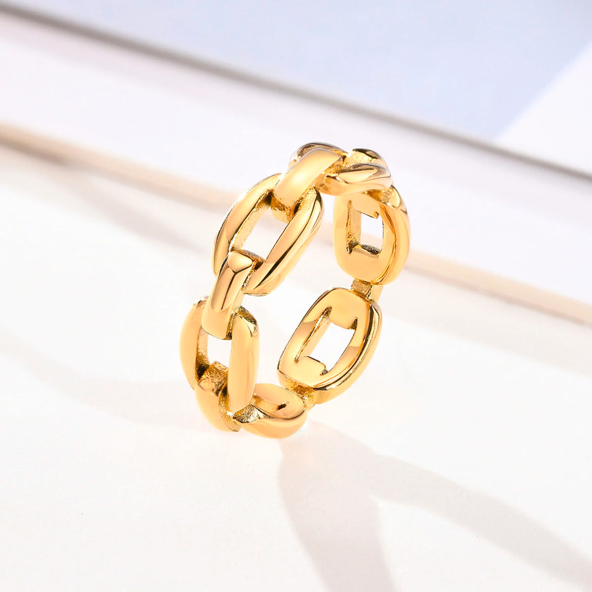 Thick Cable Chain Ring – 18K Gold Stainless Steel Stacking Gold Chain Ring SPOT