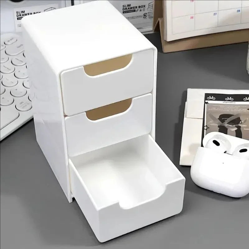 3-Tier Desktop Organizer with Drawers – Plastic Storage Box Desktop Drawer Organizer SPOT 1 White