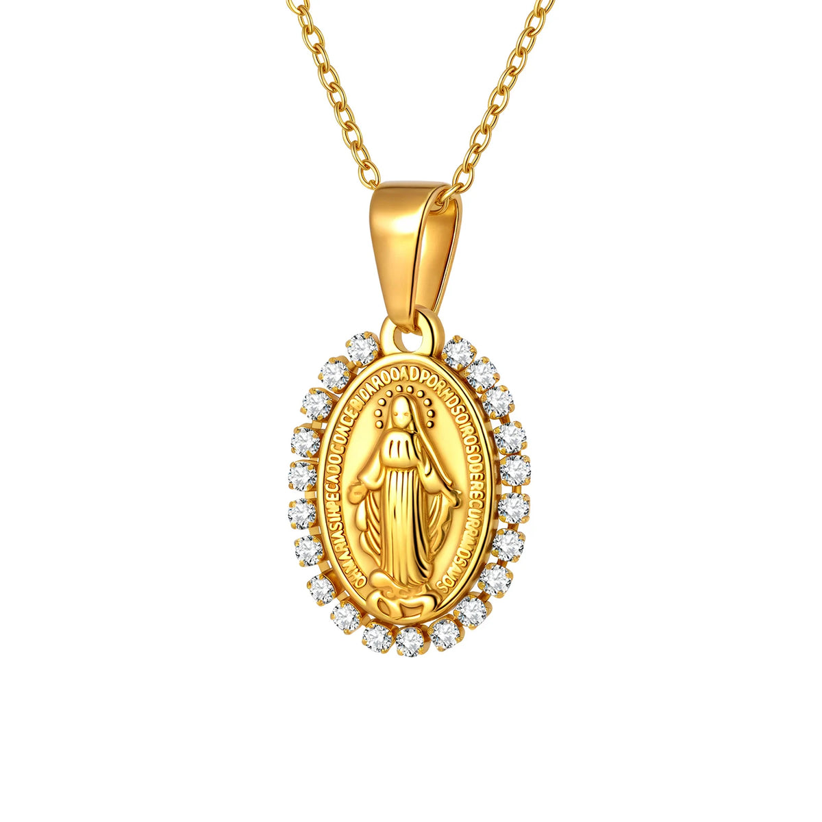 Zirconia Virgin Mary Pendant Necklace – Catholic Gift for Women Pendant Necklace SPOT PN-2158G 18 inch-20 inch