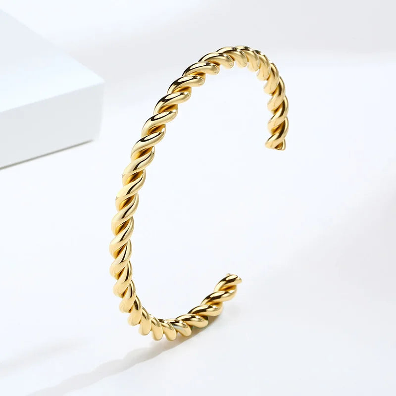 Twisted Rope Open Cuff Bangle – Gold Stainless Steel Bracelet Cuff Bangle Bracelet SPOT