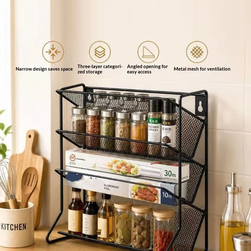 4-Tier Rustproof Spice Rack with Glass Jars – Kitchen Organizer Spice Rack Organizer SPOT