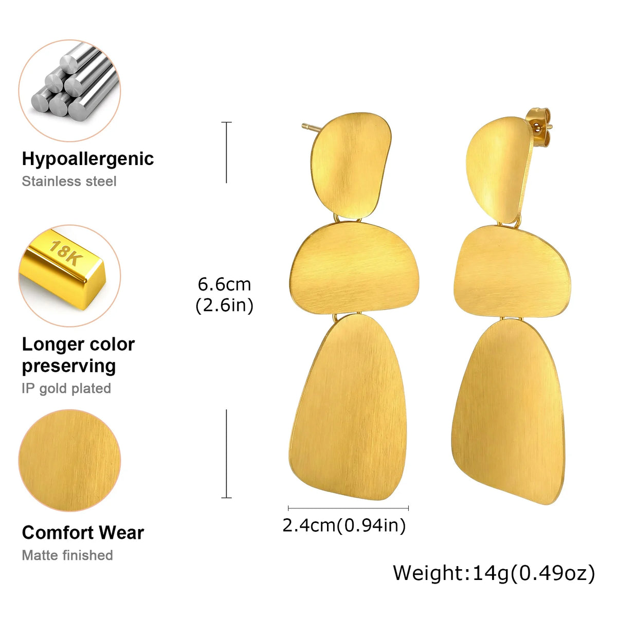 18K Gold Geometric Drop Earrings – Stainless Steel Dangle Drop Earrings SPOT