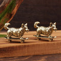 Brass Skateboarding Corgi Figurine – Retro Dog Desk Sculpture Brass Dog Figurine SPOT 1pc