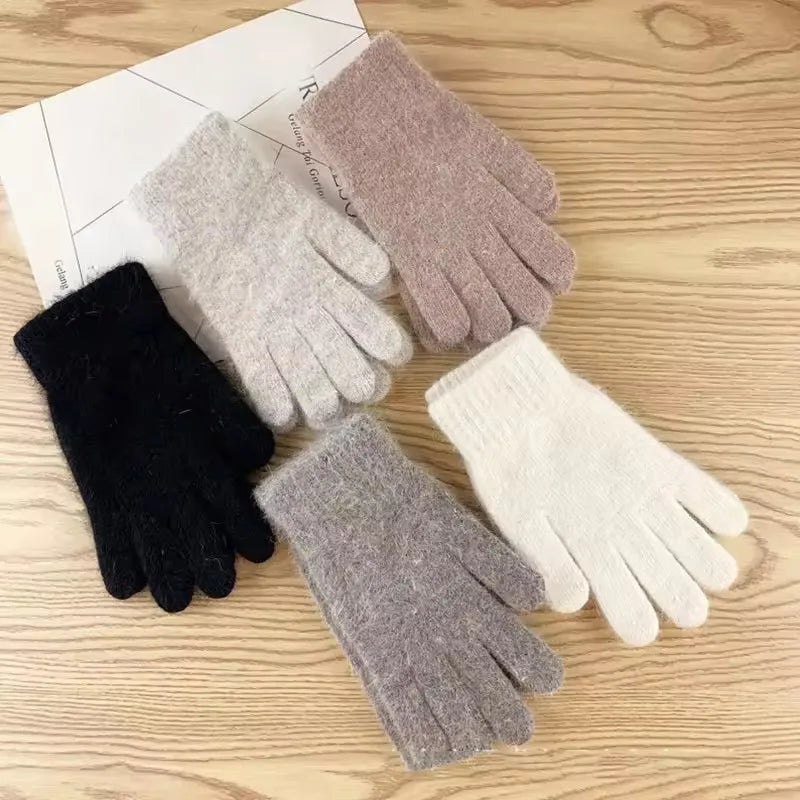 Women's Fluffy Knit Winter Gloves – Warm Plush Full Finger Winter Knit Gloves SPOT