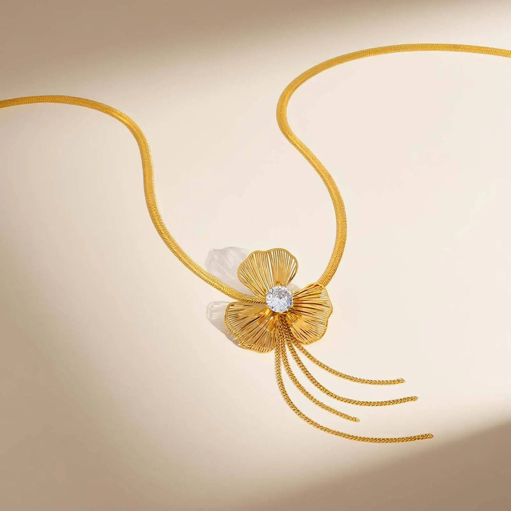 Flower Tassel Necklace Zirconia Snake Choker – Gold, Women Pendant Necklace SPOT