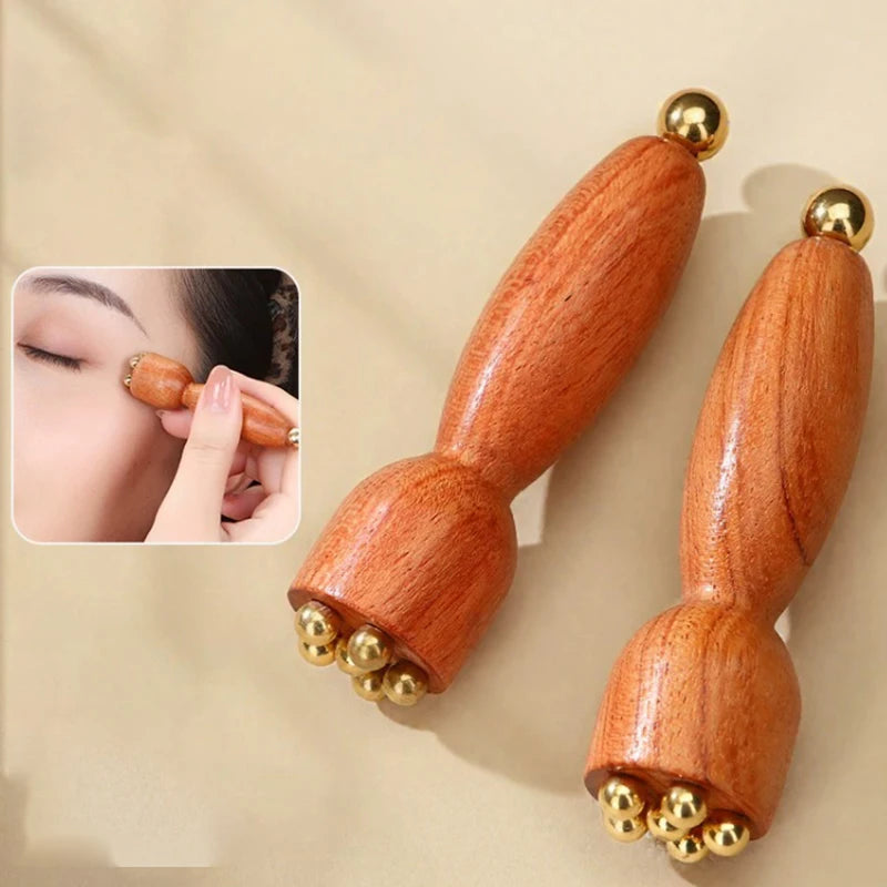 Mini Lotus Brass Bead Wood Gua Sha Facial Acupoint Massager Facial Massager Tool SPOT