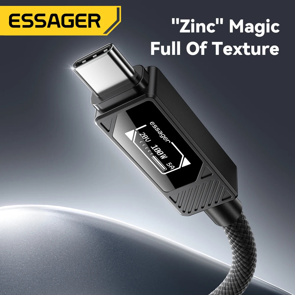 ESSAGER 100W USB-C Cable with LED Display – PD Fast Charging USB-C Charging Cable SPOT