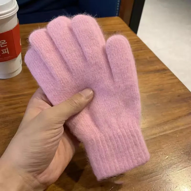 Women's Knitted Cashmere Gloves – Warm Full Finger Winter Knitted Winter Gloves SPOT Pink