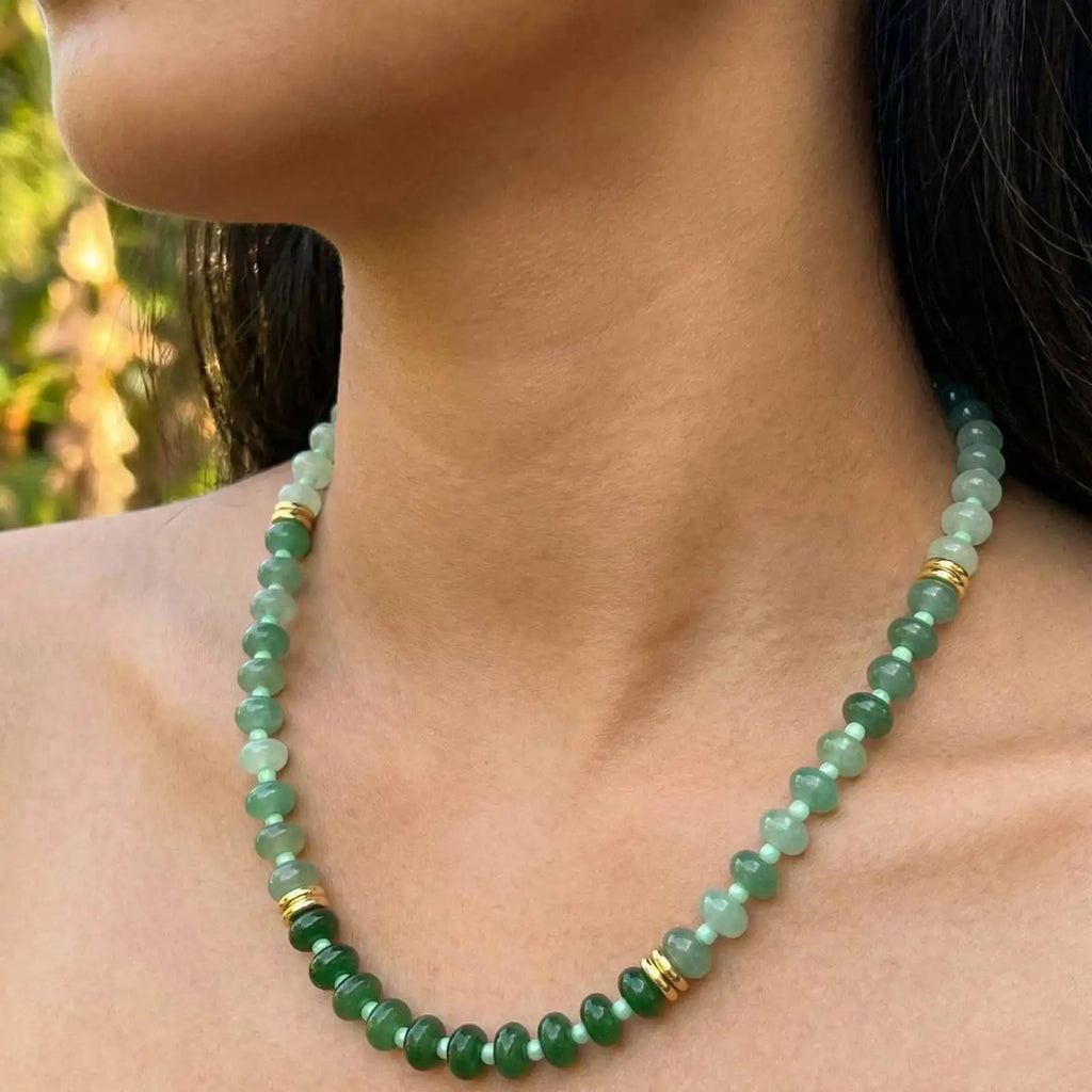 Boho Natural Gemstone Beaded Necklace – Stainless Steel Women Beaded Stone Necklace SPOT