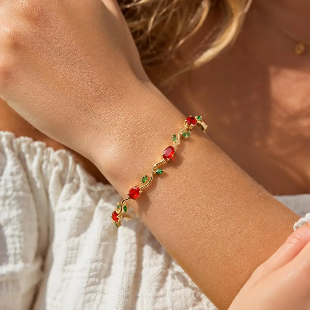 CZ Rose Flower Vine Bracelet – 18K Gold Plated | Meaeguet Fashion Bracelet SPOT