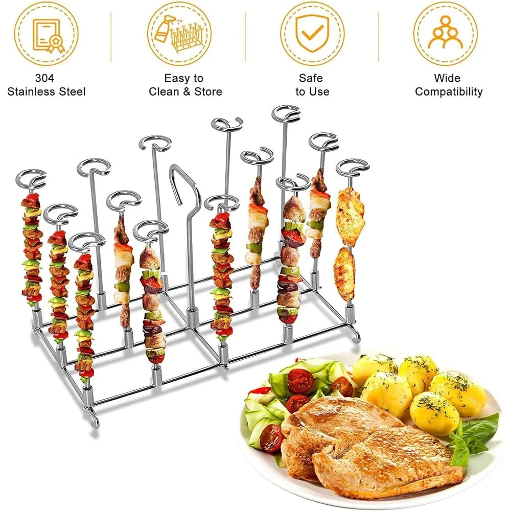Vertical Kebab Rack + 14 Skewers | 304 Stainless Steel Air Fryer Kebab Skewer Rack SPOT