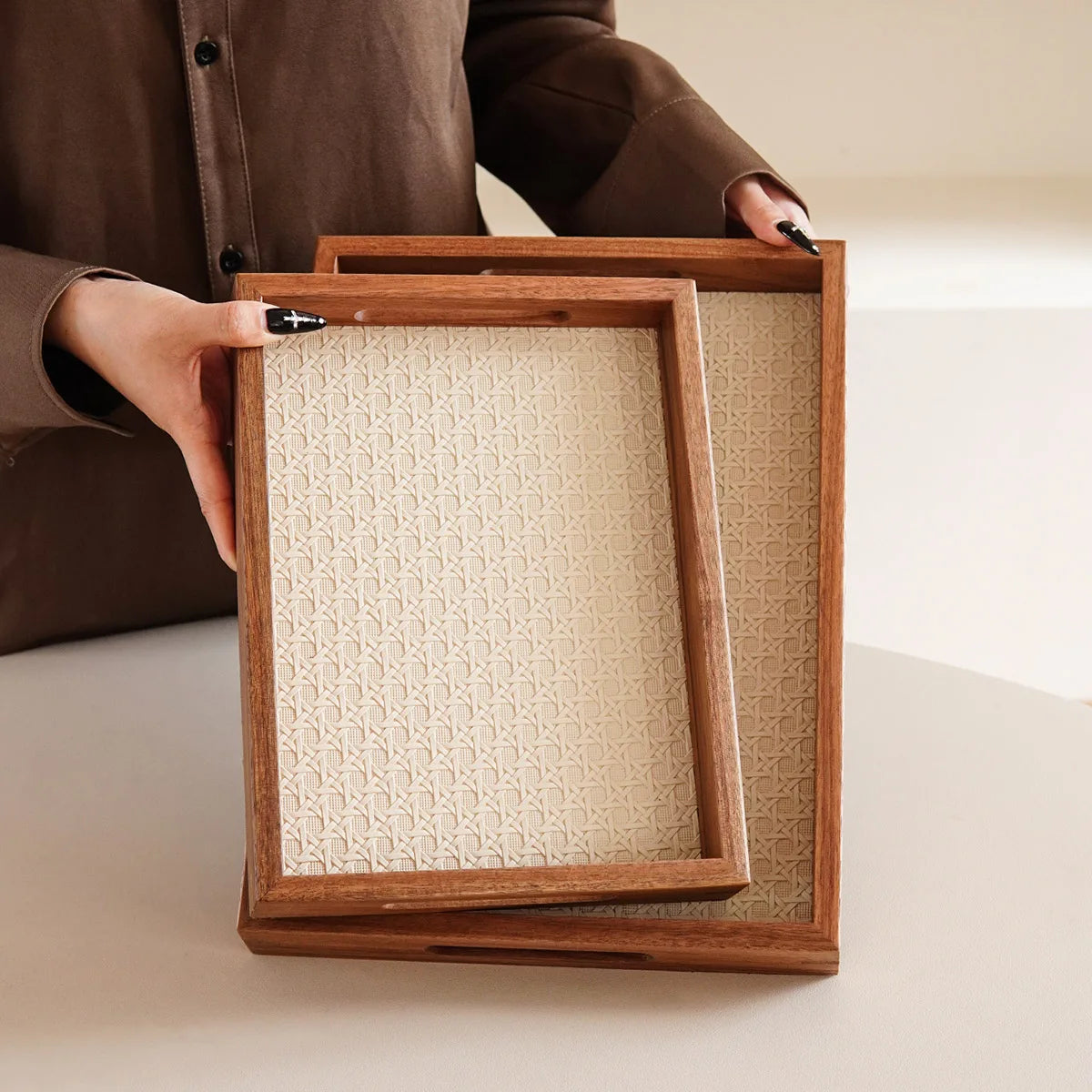 Bamboo Woven Acacia Wood Decorative Tray – Jewelry & Home Decorative Wood Tray SPOT