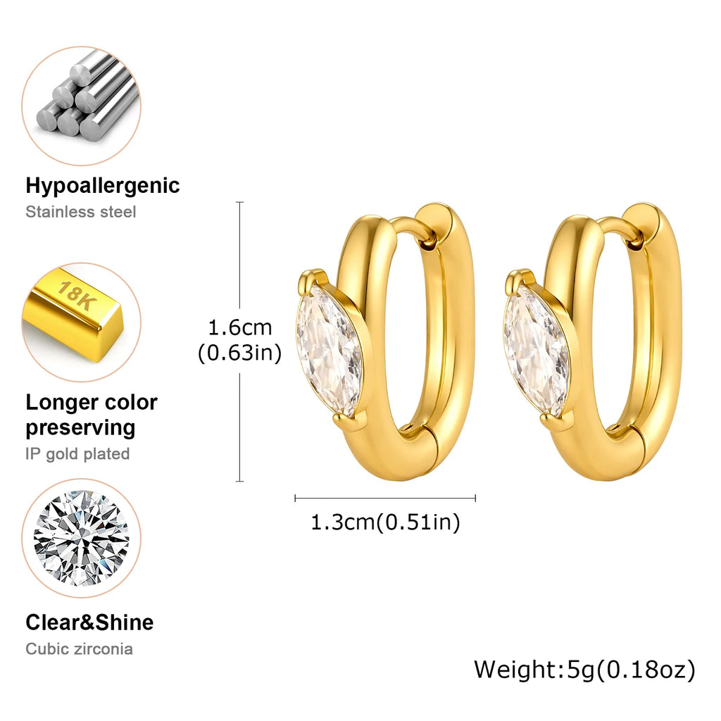 CZ Huggie Hoop Earrings – Gold Plated Geometric Stainless Steel Huggie Hoop Earrings SPOT
