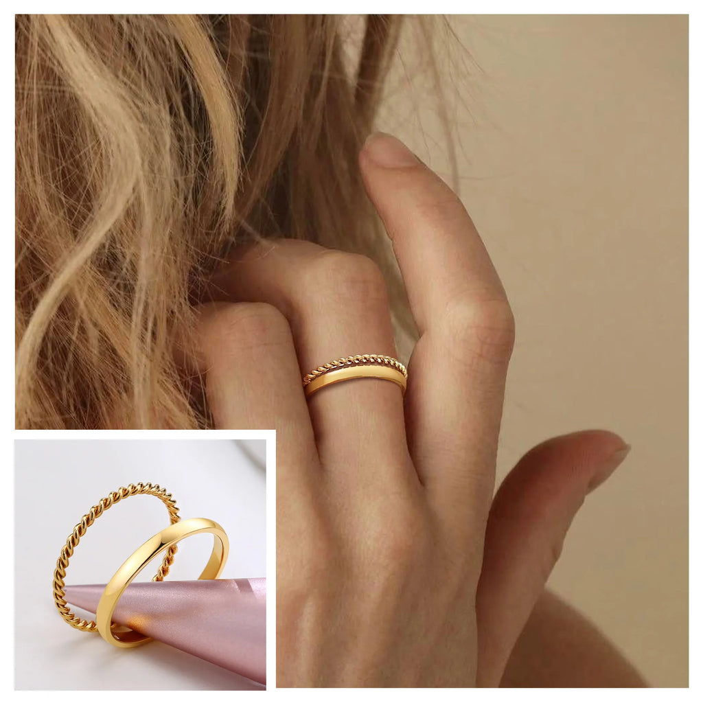 Set of 2 Gold Dome Stacking Rings – 18K Plated Stainless Steel Stacking Rings SPOT