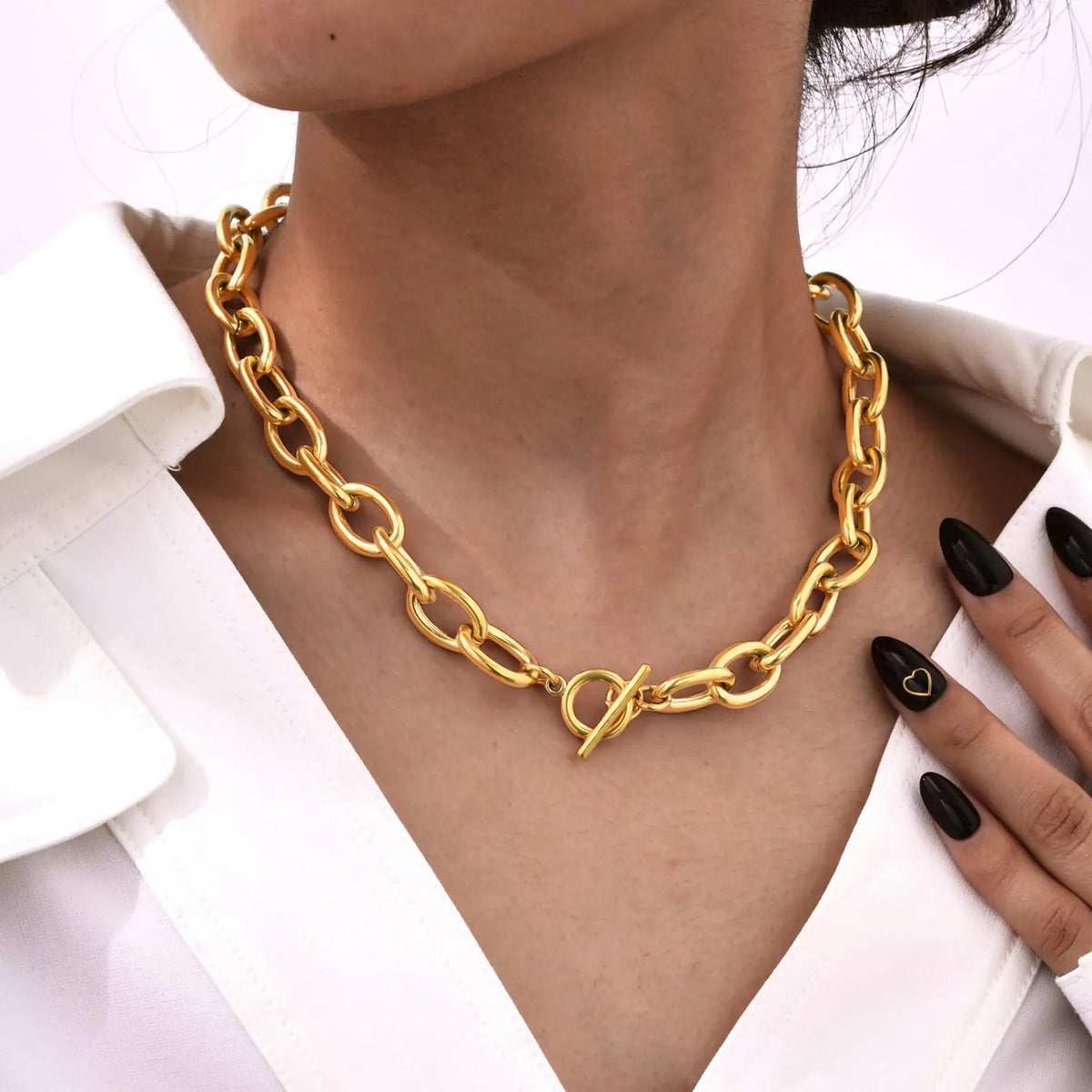 Chunky Toggle Necklace – 18K Gold Plated Oval Link Chain Chain Necklace SPOT