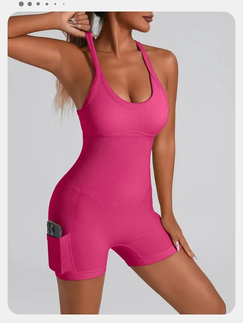 Women's Criss Cross Yoga Bodysuit – Padded One-Piece Unitard Yoga Bodysuit SPOT