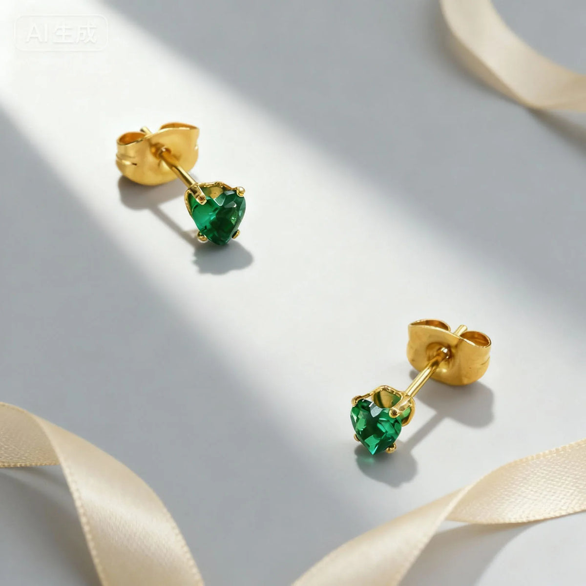 Emerald Green Zircon Heart Stud Earrings – 18K Gold Plated Steel Zirconia Stud Earrings SPOT