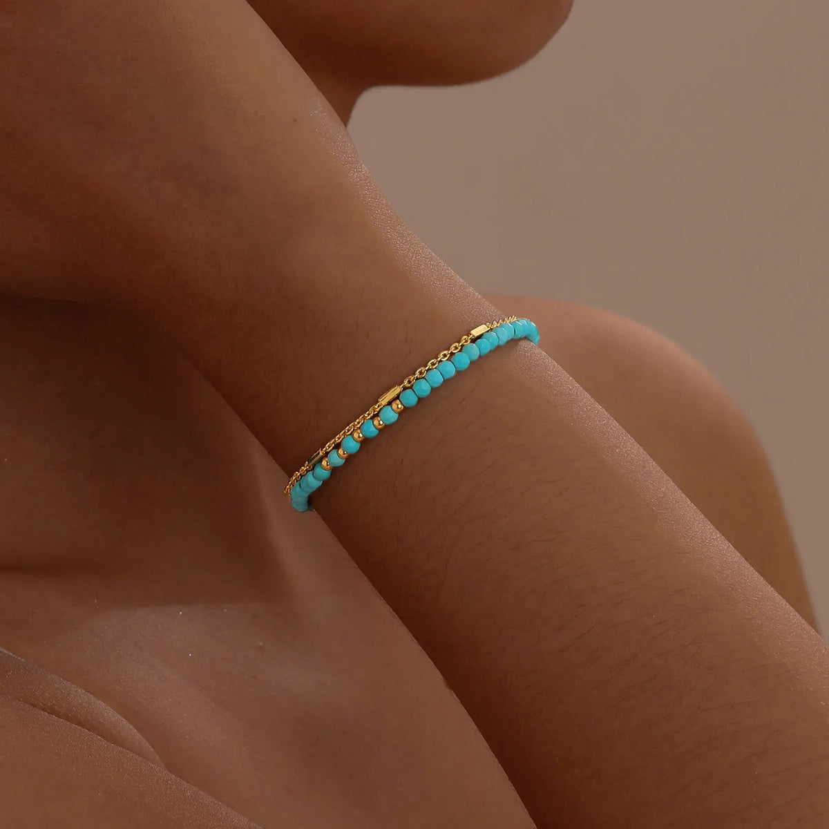 Turquoise Double Chain Bracelet – Gold Plated Women's Gift Beaded Bracelet SPOT