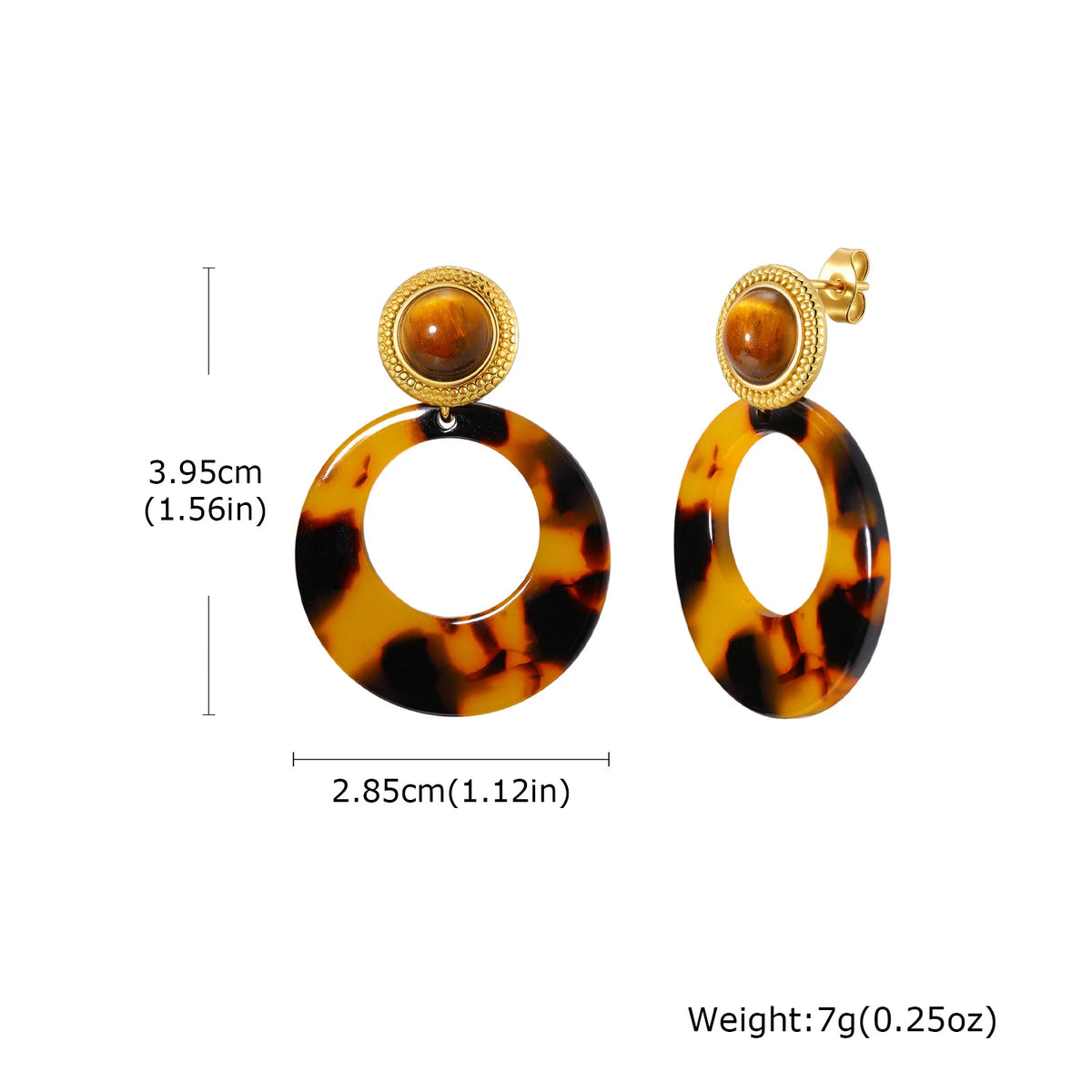 Tiger Eye Stud Earrings – 18K Gold Plated Stainless Steel Stud Earrings SPOT ED-950G01