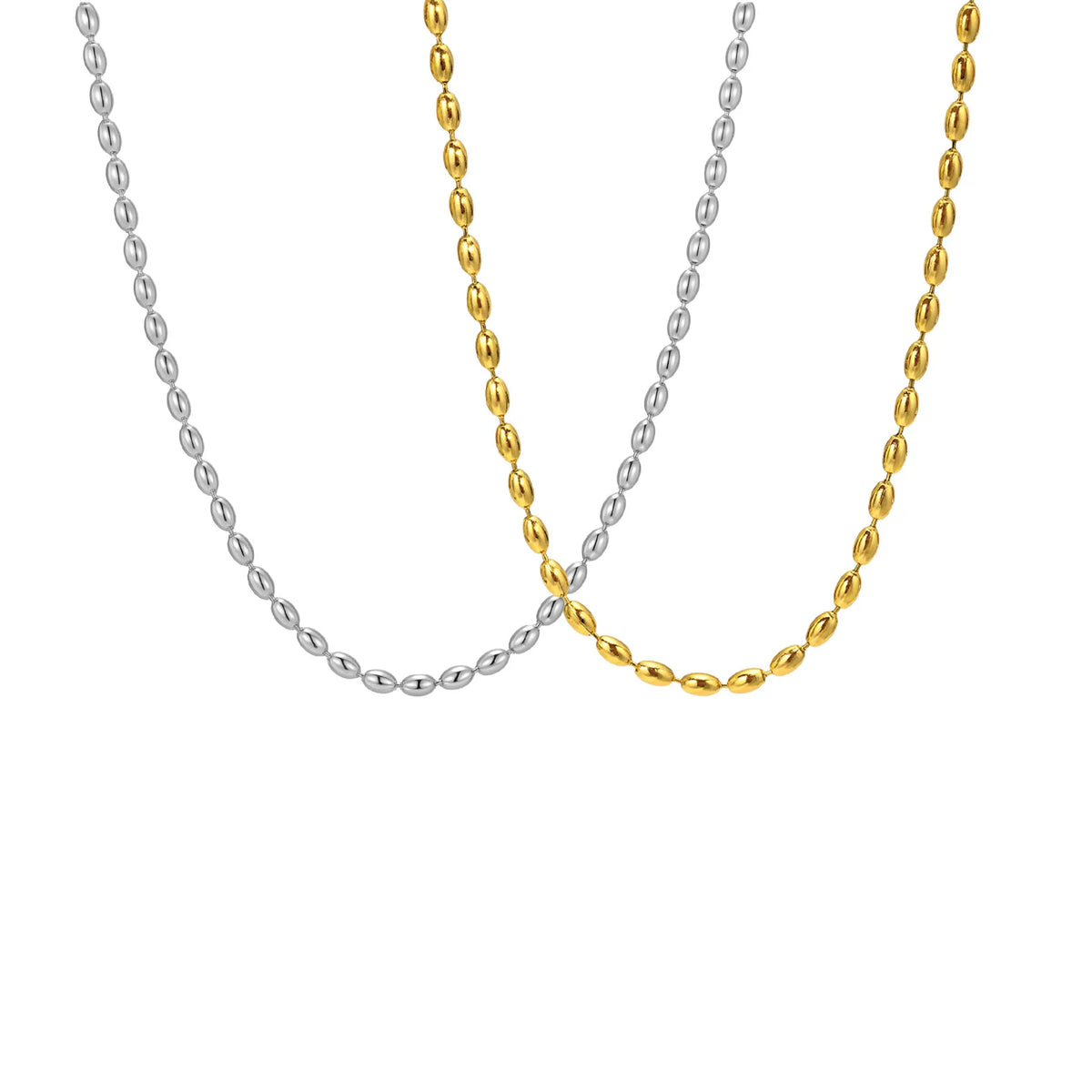 Meaeguet Oval Rice Bead Choker Necklace – Stainless Steel Silver Bead Chain Necklace SPOT