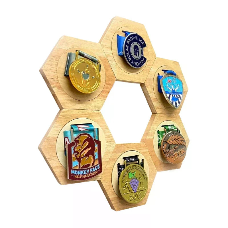 Wooden Hexagonal Medal Display Stand – Wall Mount Award Rack Medal Display Stand SPOT