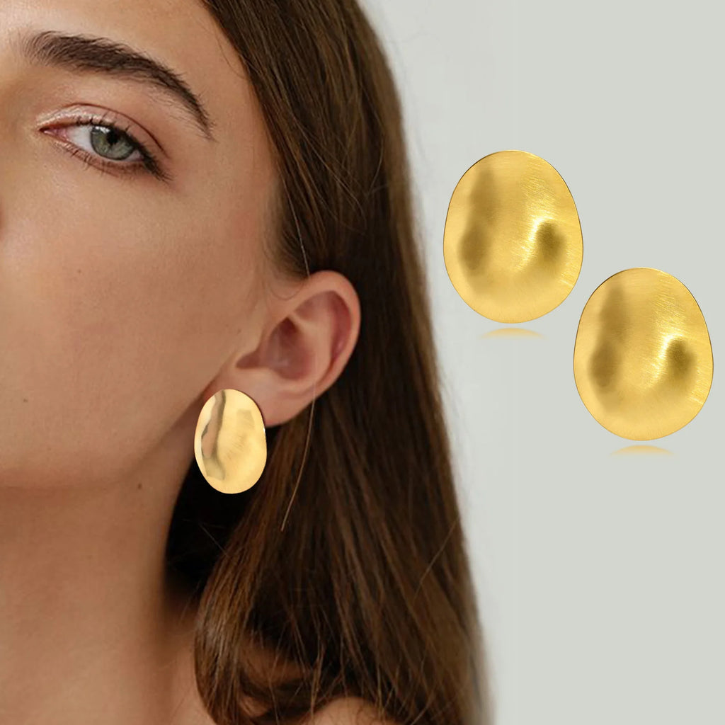 Meaeguet Matte Oval Stud Earrings – Stainless Steel, Gold Stud Earrings SPOT