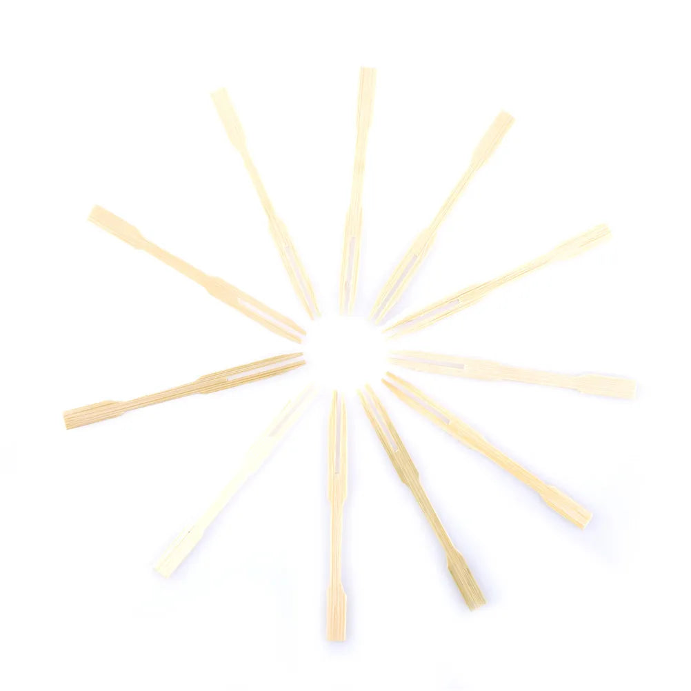 100-Pack Bamboo Disposable Fruit & Dessert Forks – Party Set Disposable Bamboo Forks SPOT