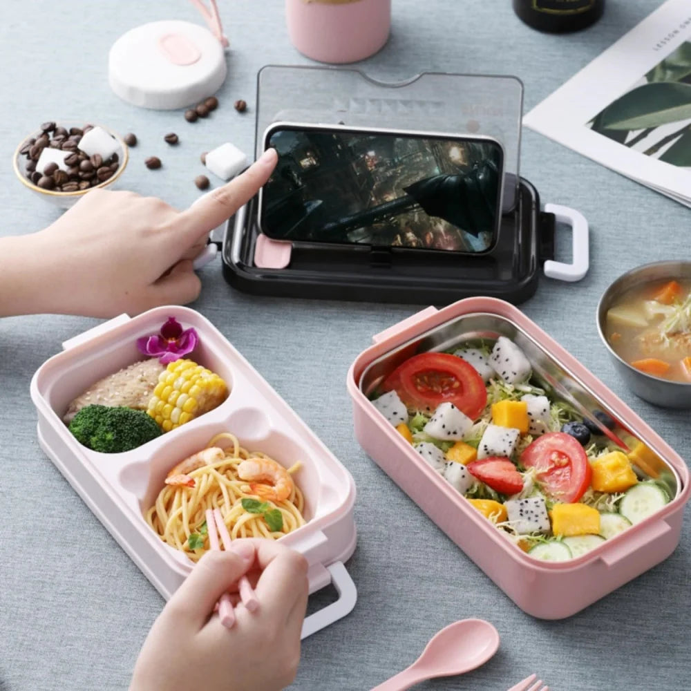Double-Layer Lunch Box with Fork, Chopsticks & Spoon Compartment Lunch Box SPOT