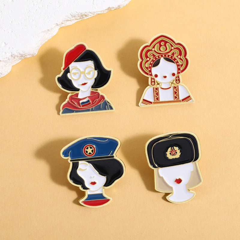 Cartoon Russian Girl Enamel Pin Brooch – Lapel Badge Gift Enamel Pin Brooch SPOT