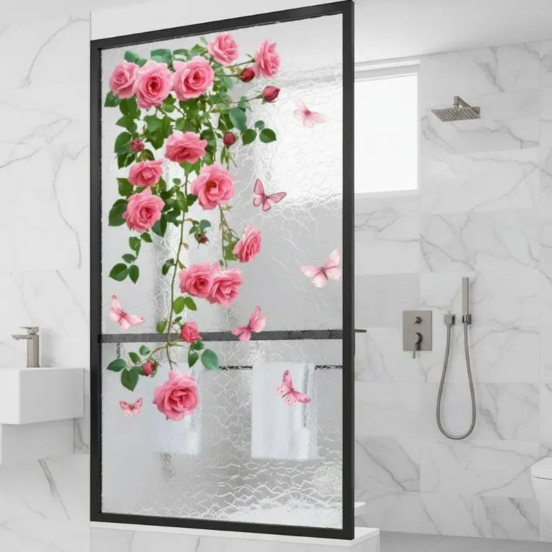 Pink Rose Butterfly Removable Wall Decal – PVC Window Sticker Wall Decal Sticker SPOT